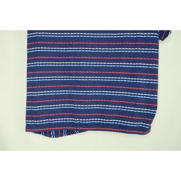 ACOS&A Short Sleeve Blouse Navy Red Striped Geometric Stitch Fix Women's Large - Picture 6 of 8